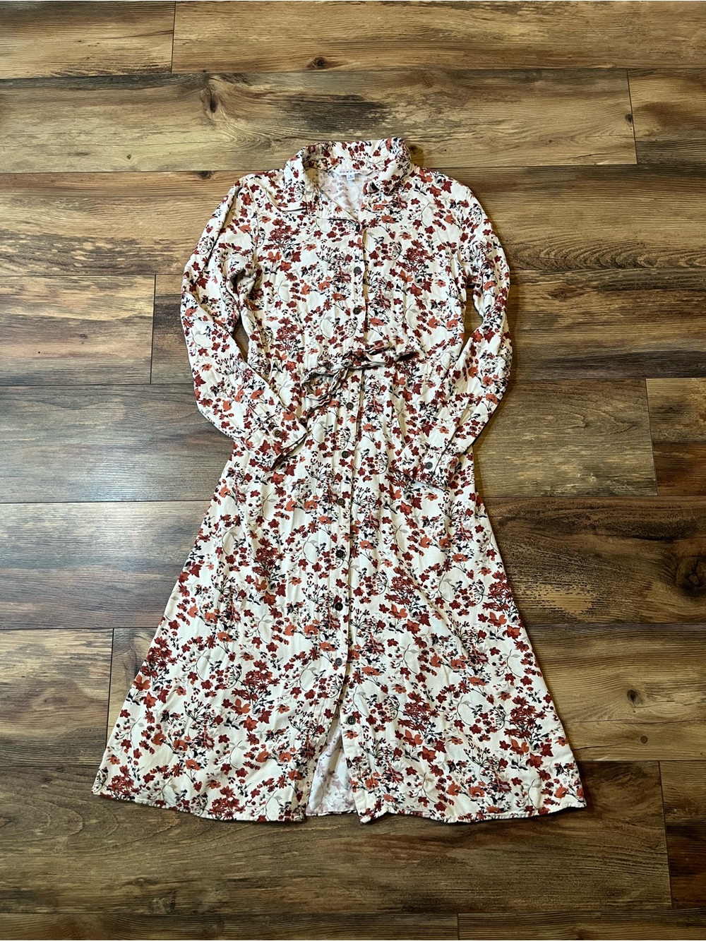 Downeast Floral Dress Women S Button Tie Waist Long Sleeve Rayon Cottage Prairie